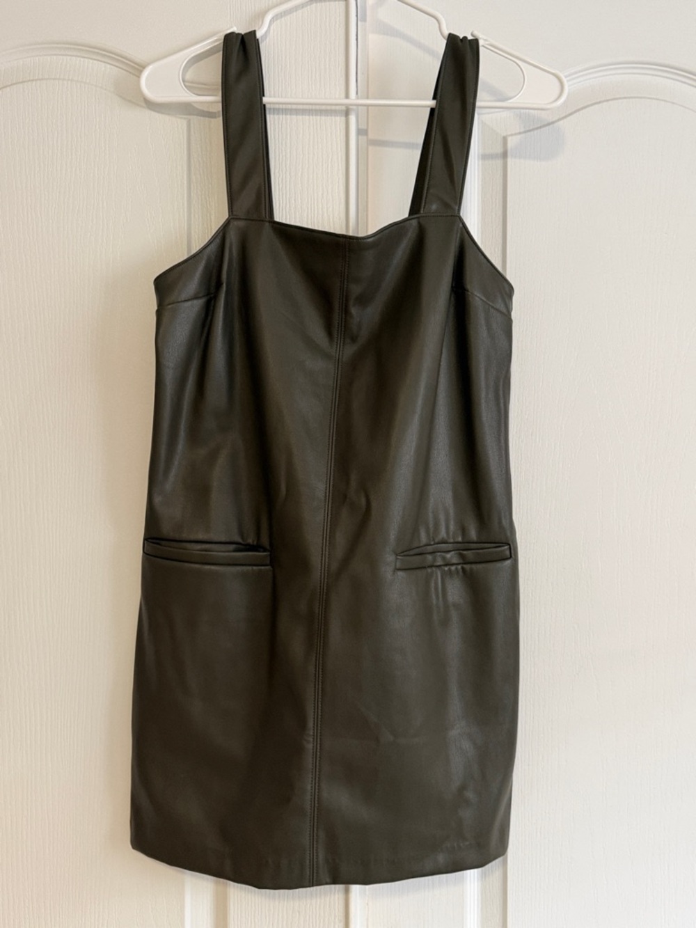 Abercrombie & Fitch Black Faux Leather Olive Mini Pinafore Dress